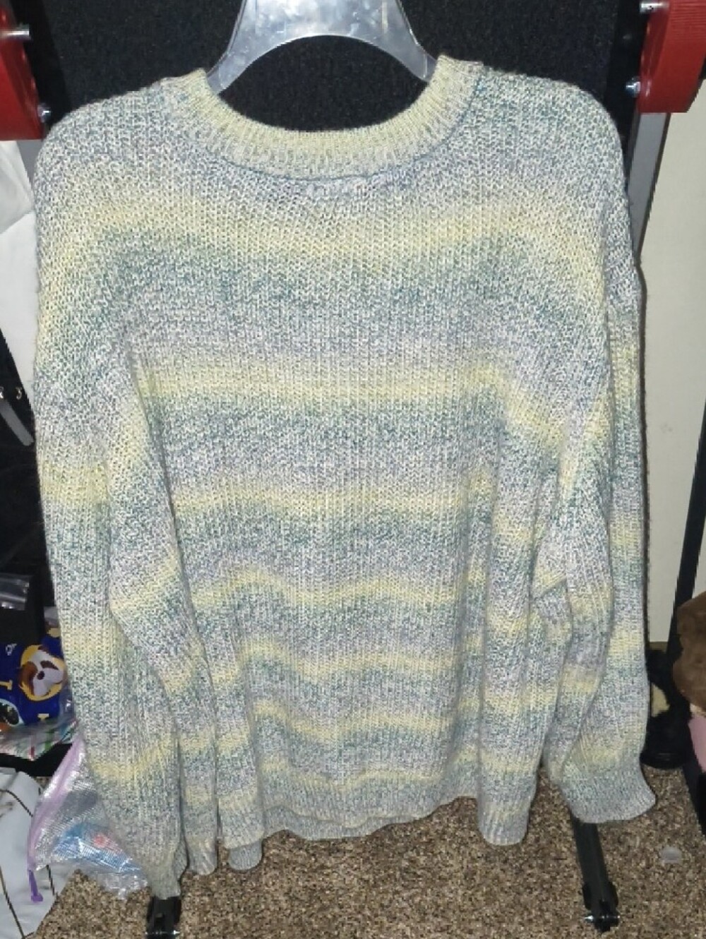 a.n.a Marled Knit Crewneck Sweater in Greenish Blue and Cream - Picture 3 of 3